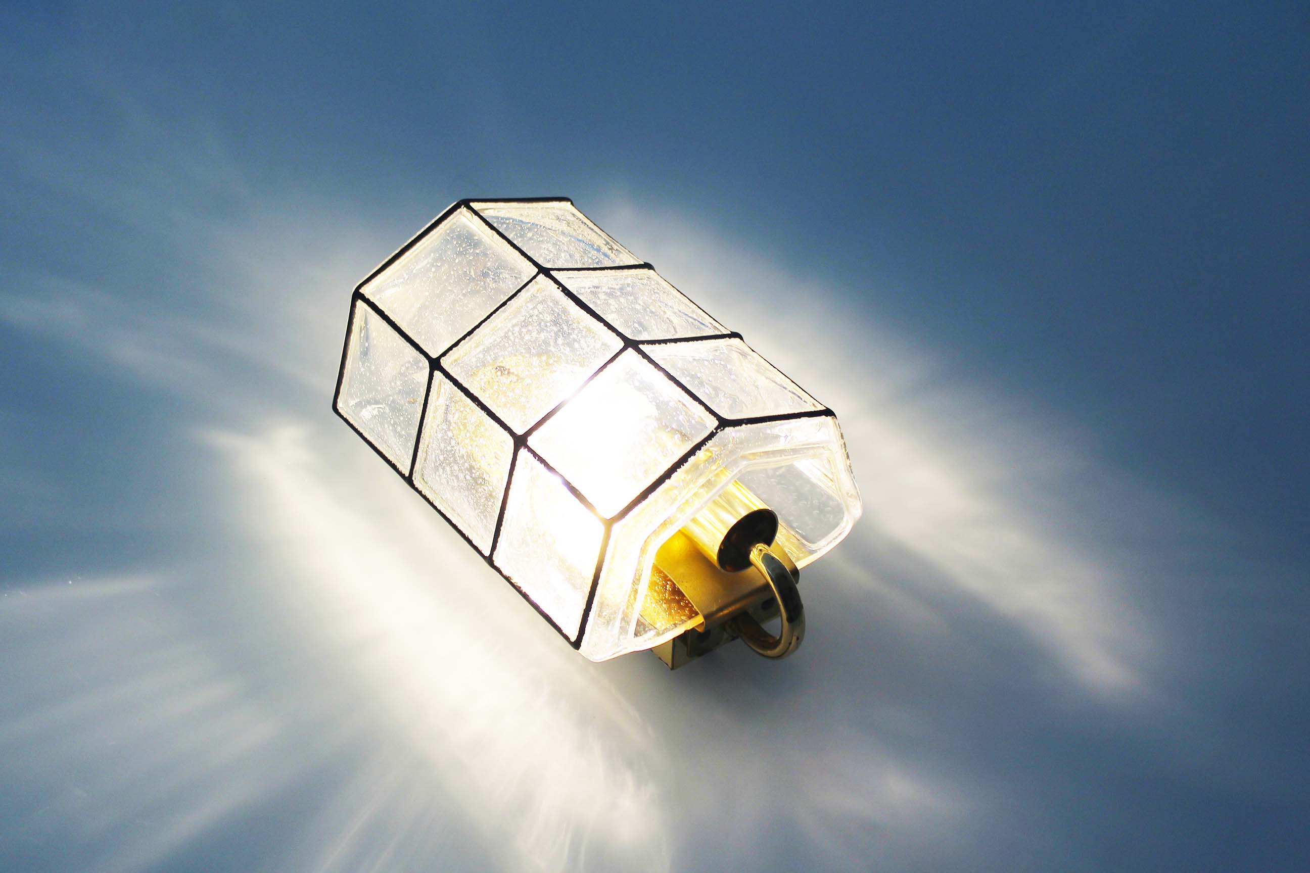 Brass and glass facetted sconce by Glashutte Limburg, Germany 1970's