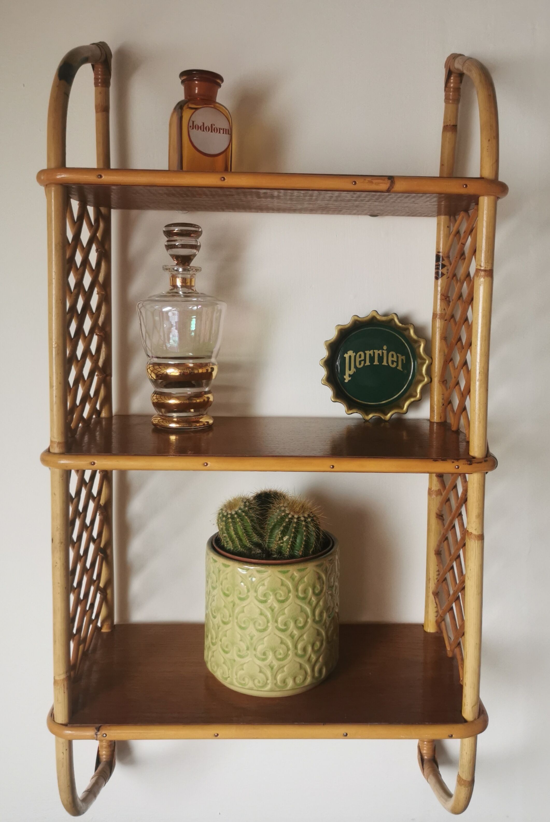 Vintage rattan wall shelf