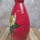 Vintage red glass vase – hand-painted floral decoration – signed Ar