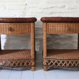 Pair of Wicker Bedside Tables, Vivai Del Sud, design XX Italy