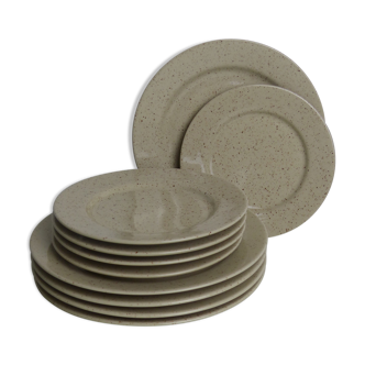 Set of 10 plates in speckled sandstone
