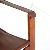 Fauteuil safari pliant en cuir marron et bois