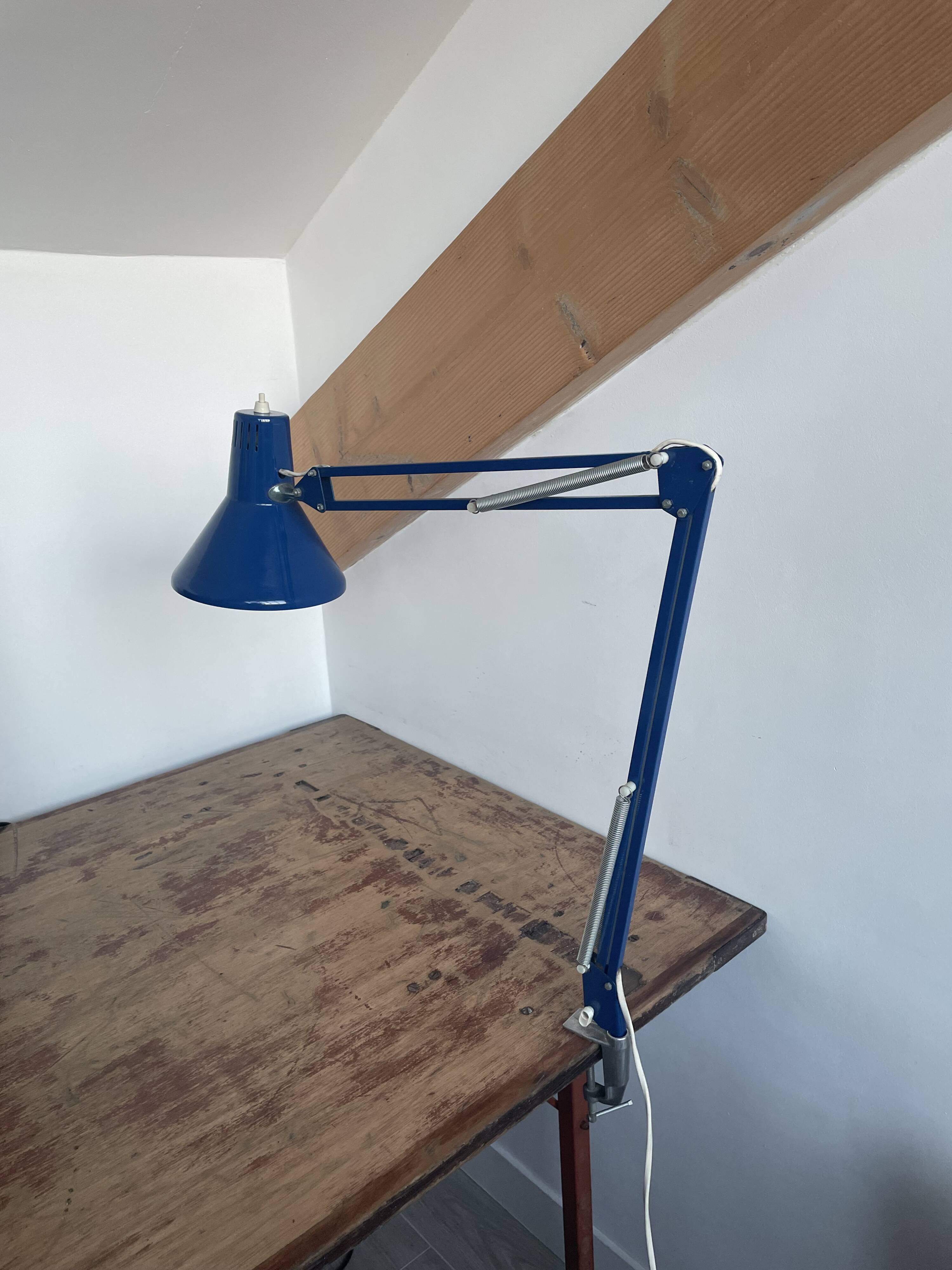 Vintage, architect lamp, articulated lamp, Twist brand, Model T1, 1970s, blue, décor