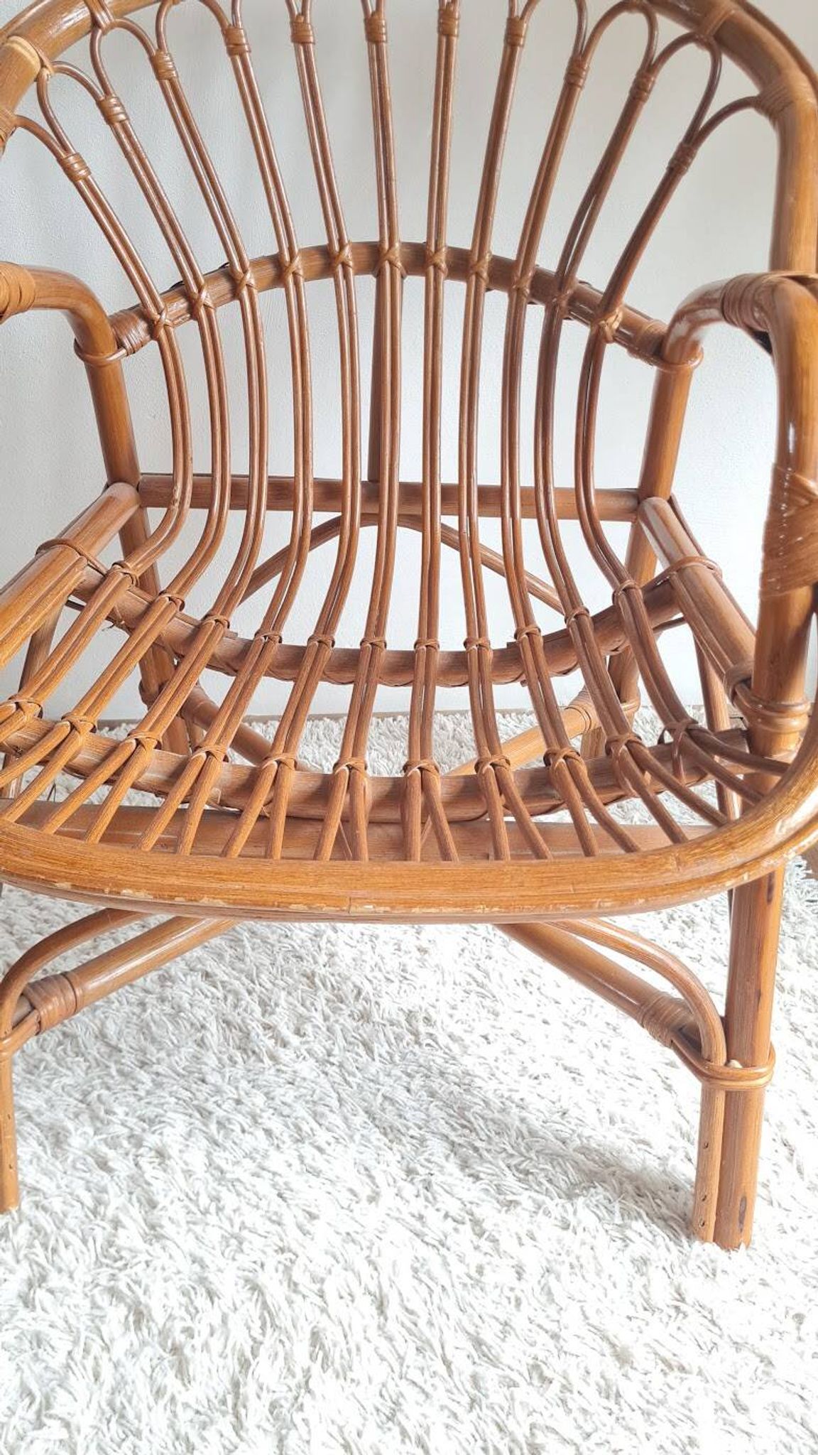 Paire de fauteuils en rotin vintage circa années 70