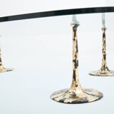 Table basse brutaliste fer forgé doré feuille d’or 1970