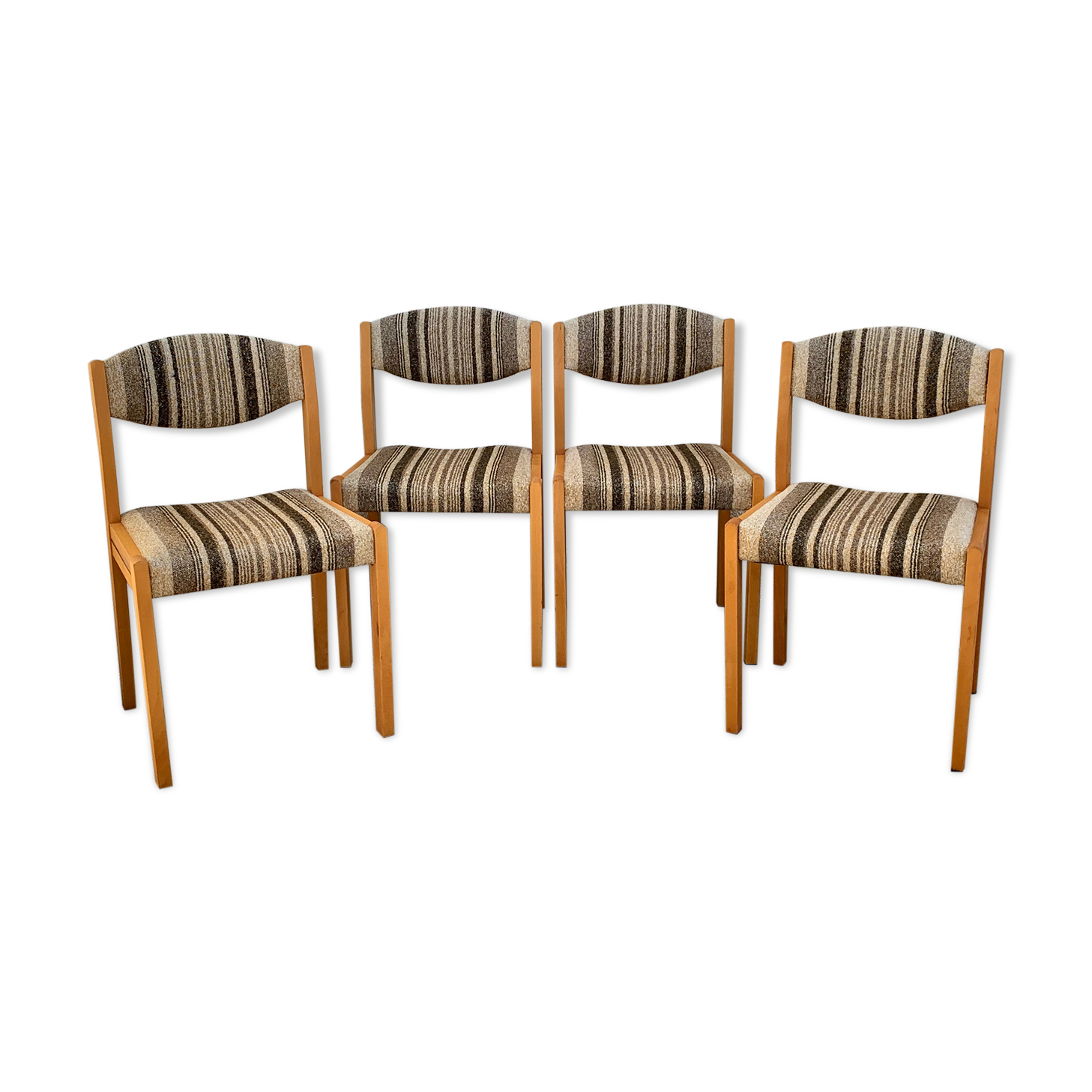 Suite of 4 chairs self beech brass and wool 1960