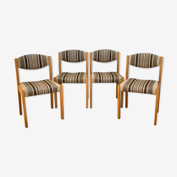 Suite de 4 chaises self hêtre laiton et laine 1960