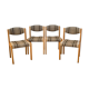Suite of 4 chairs self beech brass and wool 1960