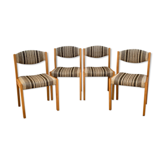 Suite of 4 chairs self beech brass and wool 1960
