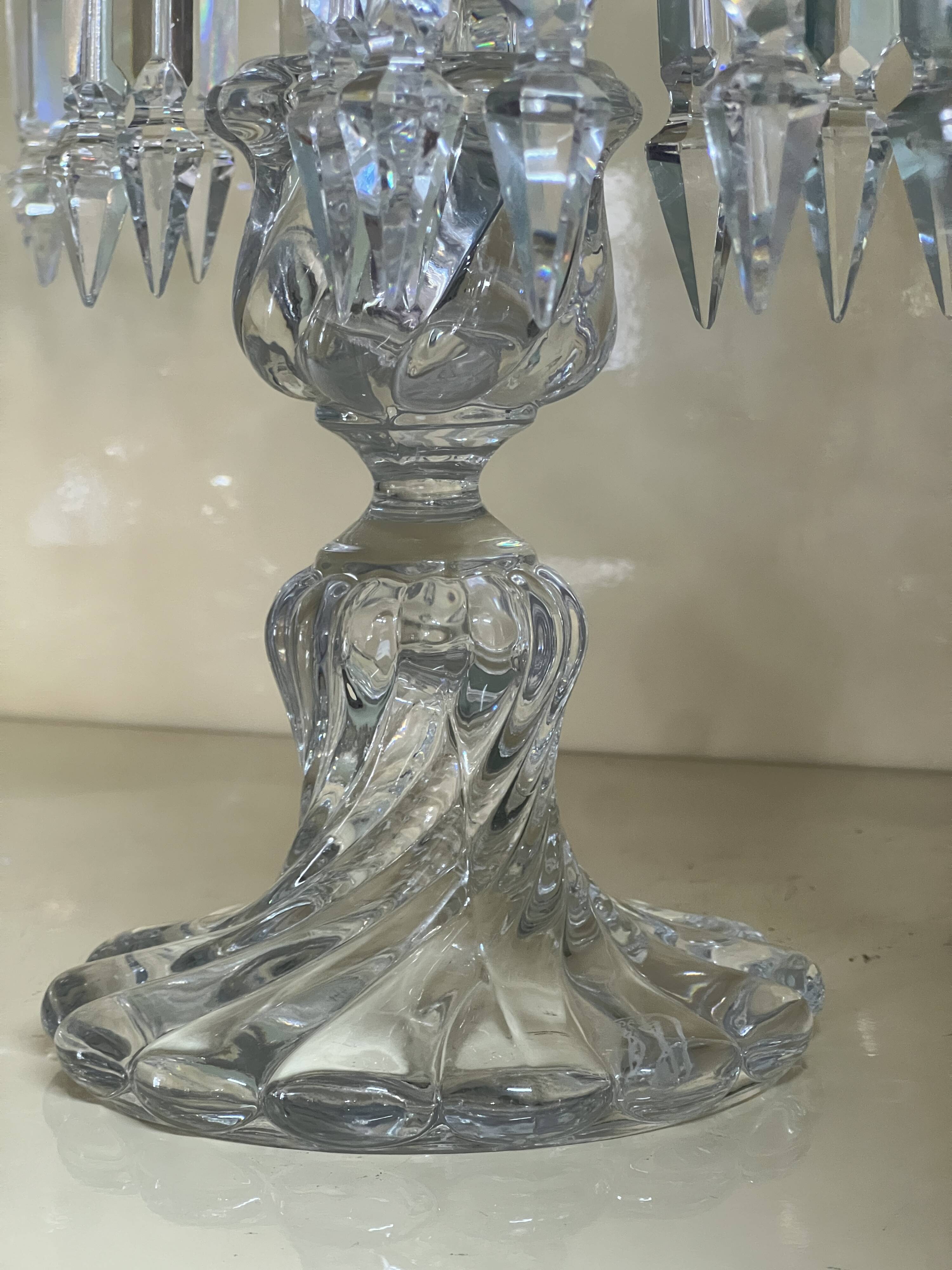 Pair of Baccarat Crystal Girandole Candlesticks