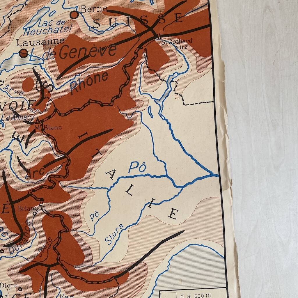 Vintage school map 1950 double-sided "The Garonne / the Rhône"