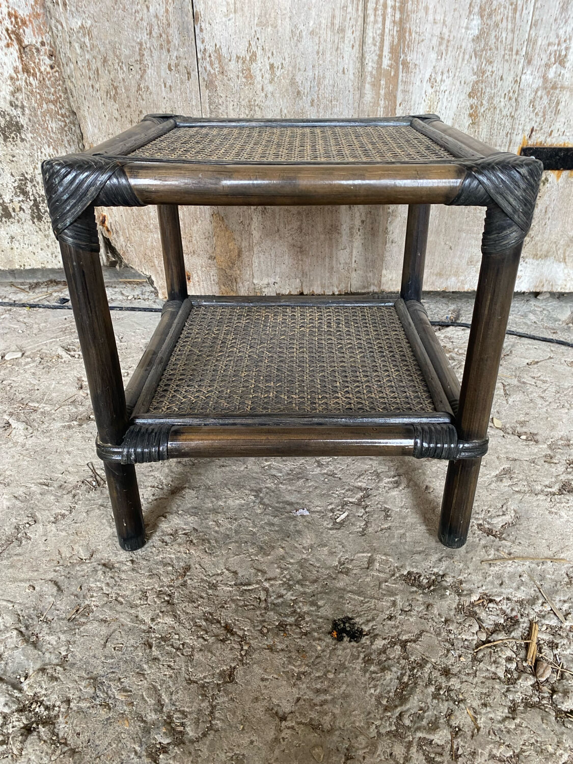 Bamboo Bedside Table + Caned Trays 1960 Vintage #D543