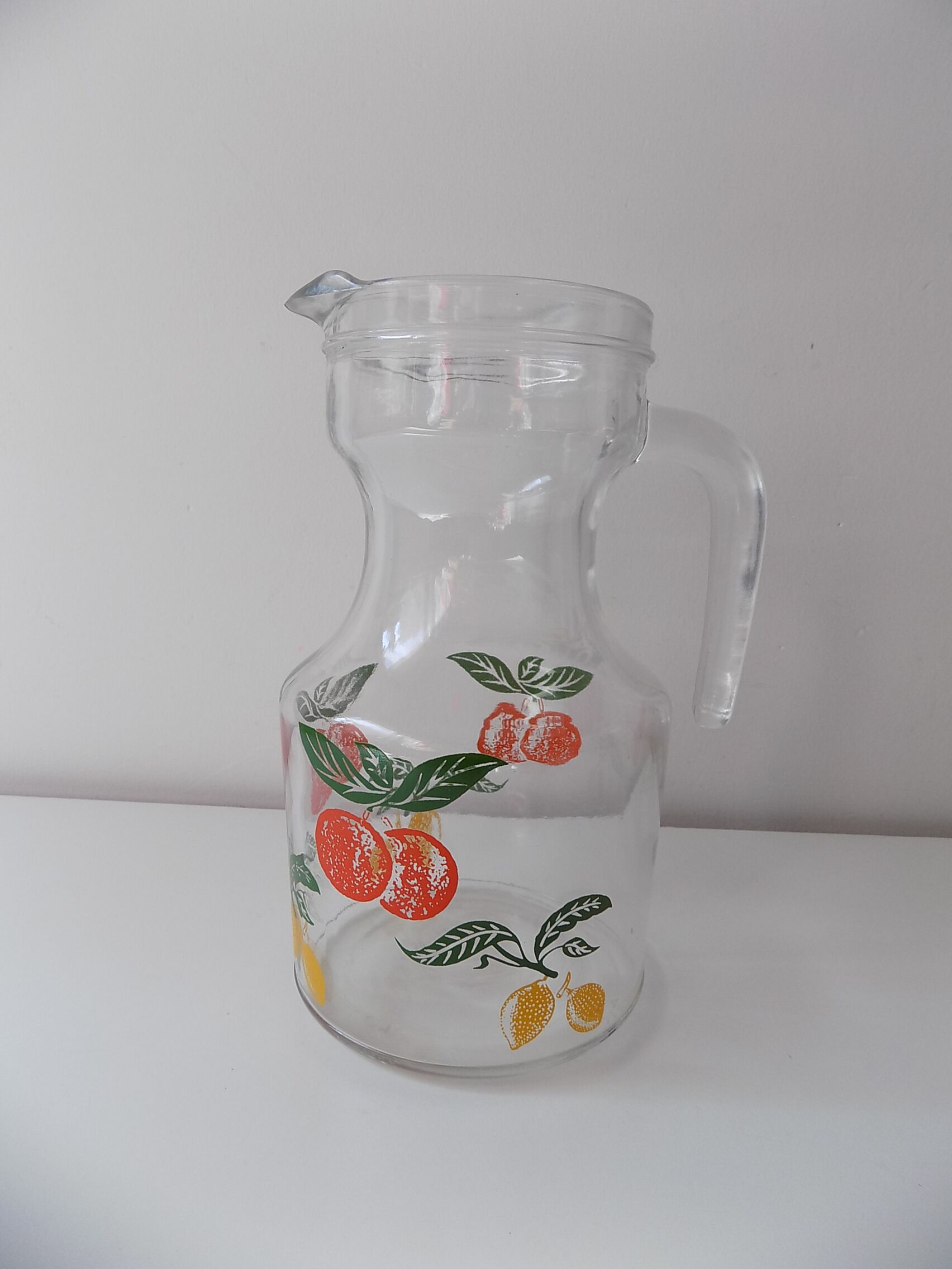 Carafe pichet en verre orange et citron vintage