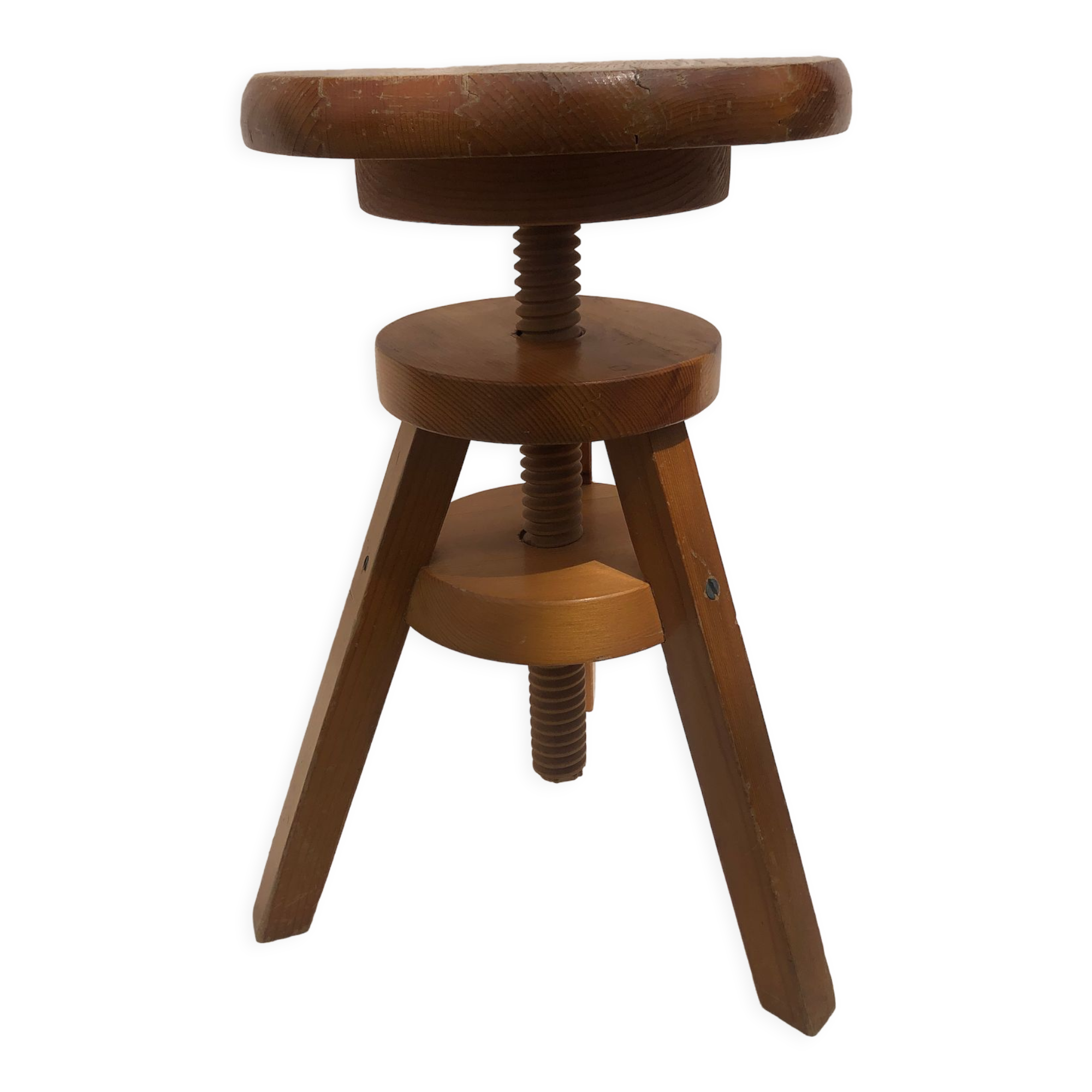 Tripod workshop stool with screws, 1970