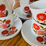 Set de tasses et sous tasses à café en porcelaine décor fleur vintage 70 Made in Italie