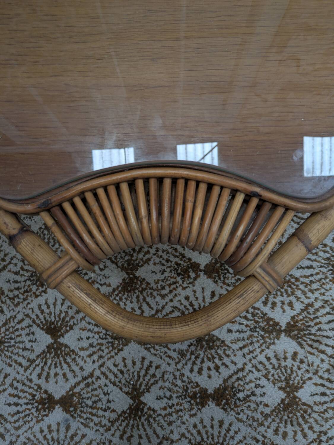 Rattan and glass coffee table