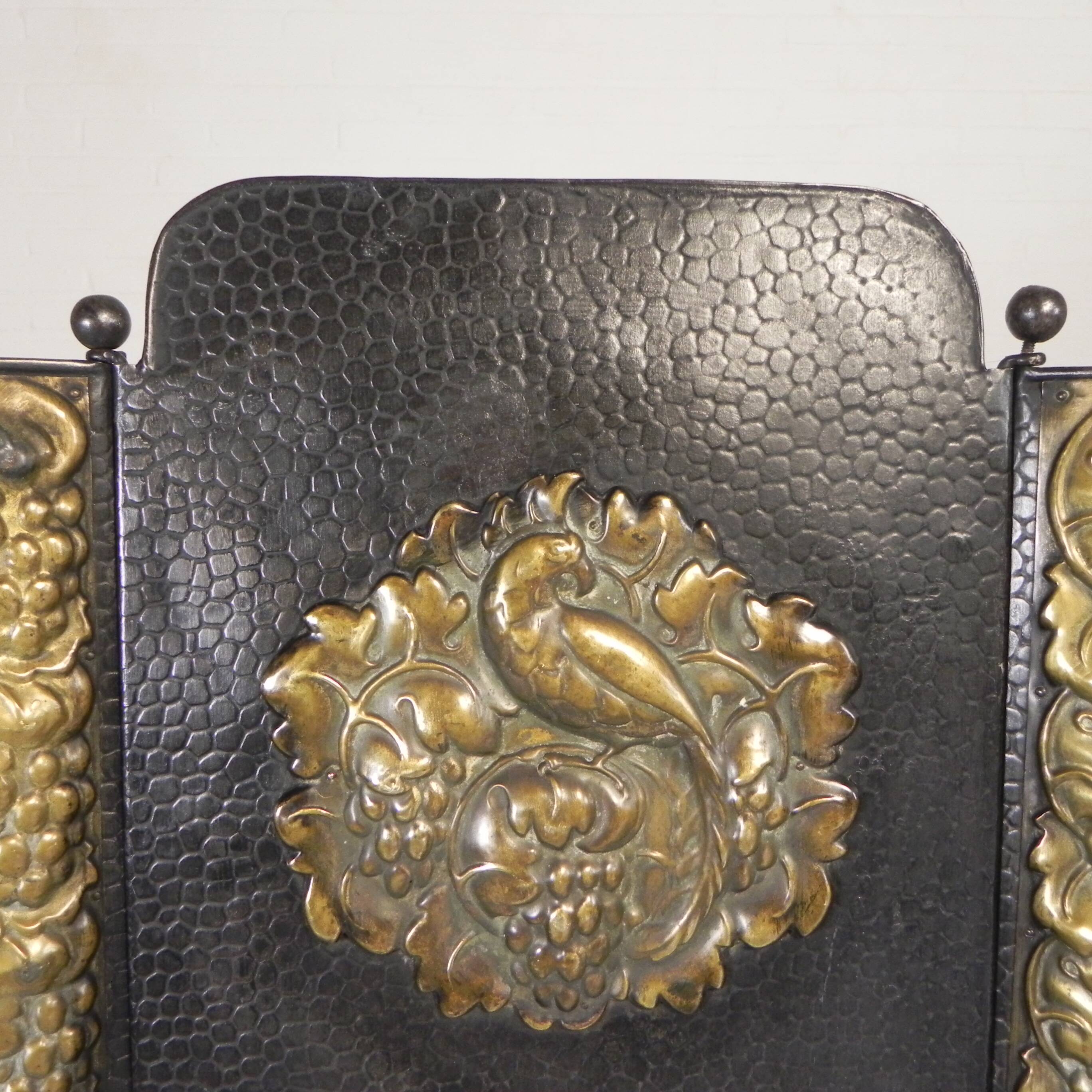 Art Deco screen in steel with brass details, 1930s.