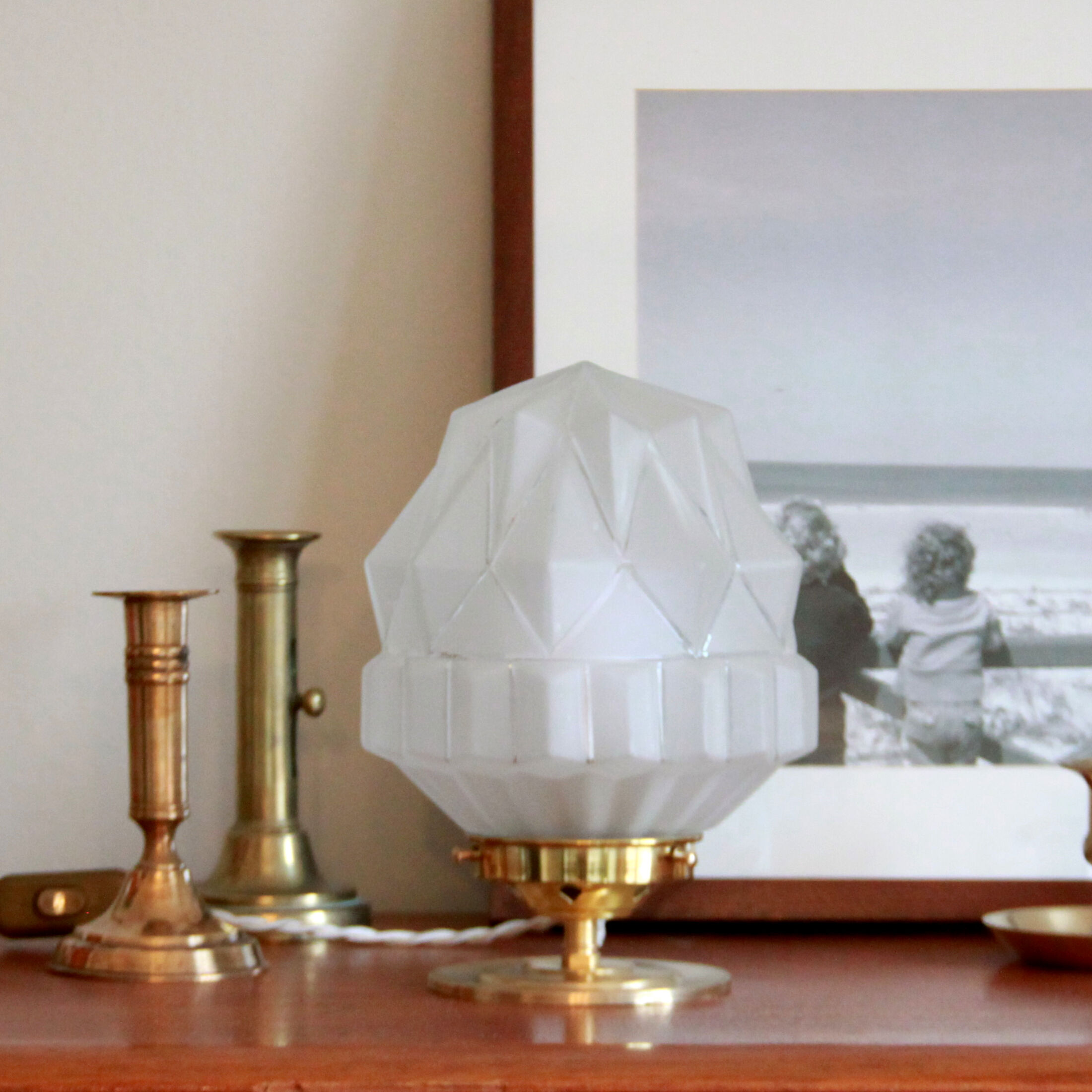 Bedside lamp brass globe old art deco vintage skyscraper