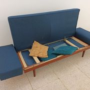 Vintage Norwegian Daybed sofa in teak and petrol blue fabric by Ingmar Relling for