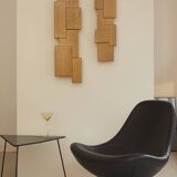 Pair of handcrafted Modernist wall lights in solid wood (oak) Circa 1980