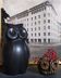 Potter's owl signed in vintage black ceramic