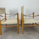 Pair of safari armchairs canvas and leather stretched