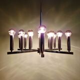 Chrome metal Space Age chandelier, 18 light points, 1970.