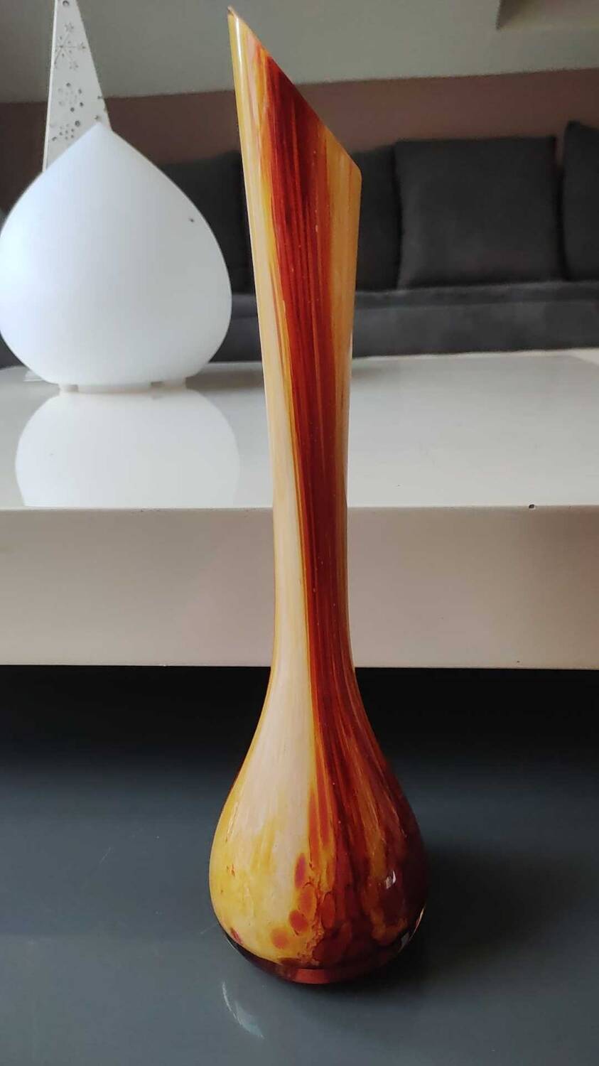 Large marbled glass vase, mouth blown. Signed La Rochère France. Height 33.5 cm