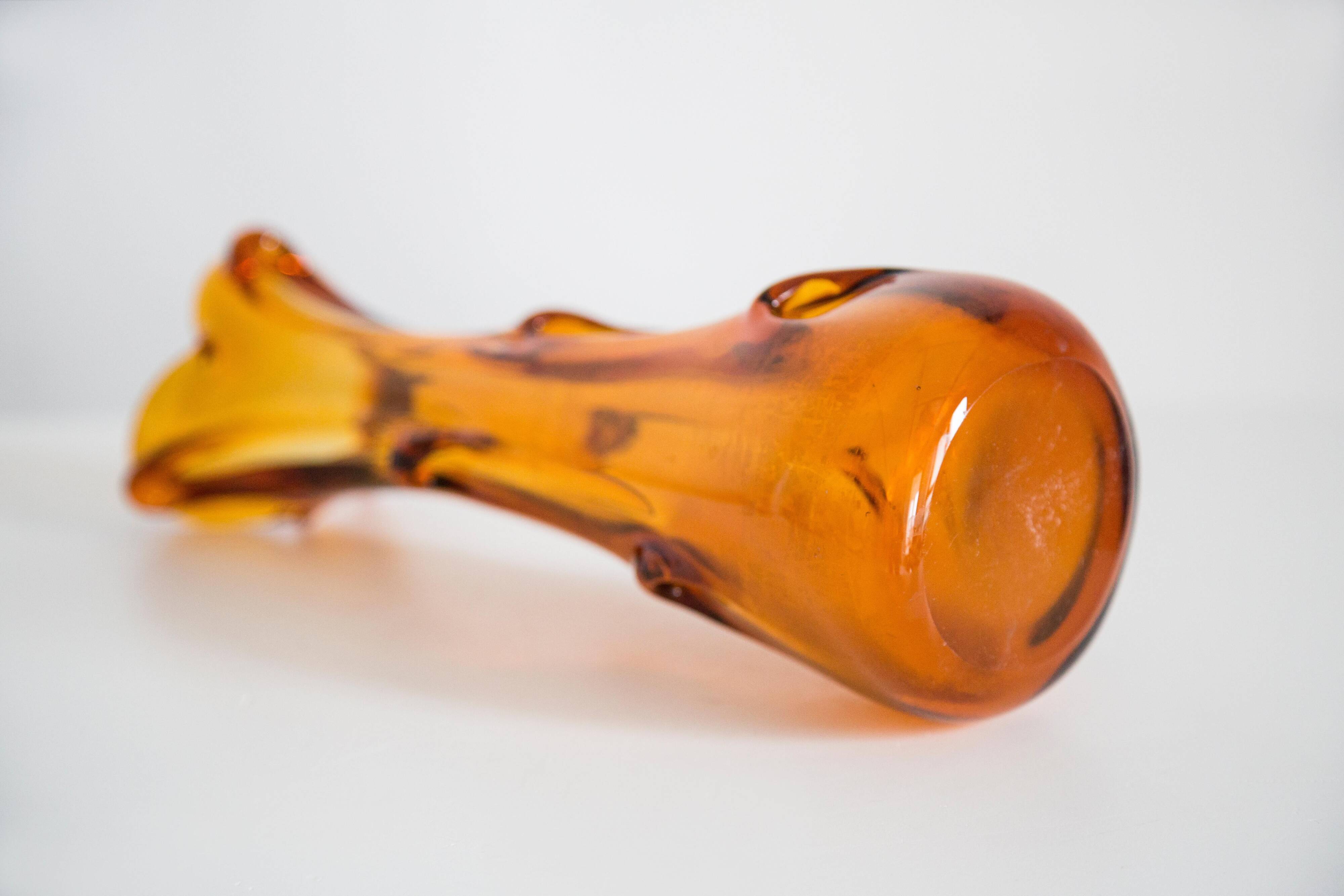 Artistic yellow glass vase from the mid-century, Tarnowiec, Sulczan, Europe, 1970s.