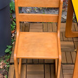 Children's wooden and formica desk and sled chairs 1970