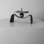 Vintage brutalist iron candlestick from the 1970s.