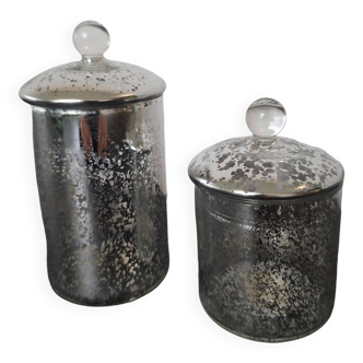 Duo of small mercury glass jars