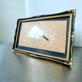 Cadre antique en bois noir et or 24 cm x 16 cm verre convexe
