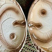 Set of 6 beige earthenware dinner plates, circa 1970, Sarreguemines, France.