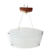 Suspension en verre opalin et teck, circa 1960