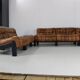 70s living room set in cognac brown leather with black wenge wood frame