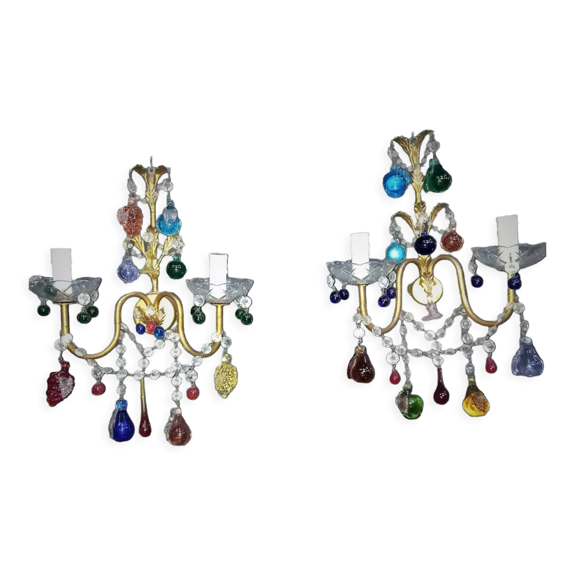 Set wall lamps of murano decor fruit cluster