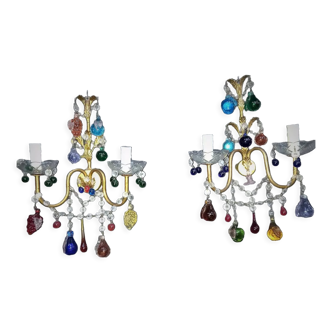 Set wall lamps of murano decor fruit cluster