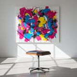 Teak Swivel Stool with Black Leather Seat, 1960s