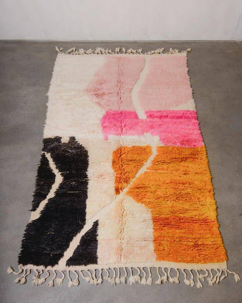 Handmade beni ourain rug with colourful patterns, size 140 x 260 cm.