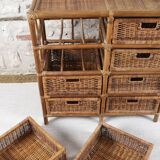 Wicker and rattan chest of drawers with 8 drawers