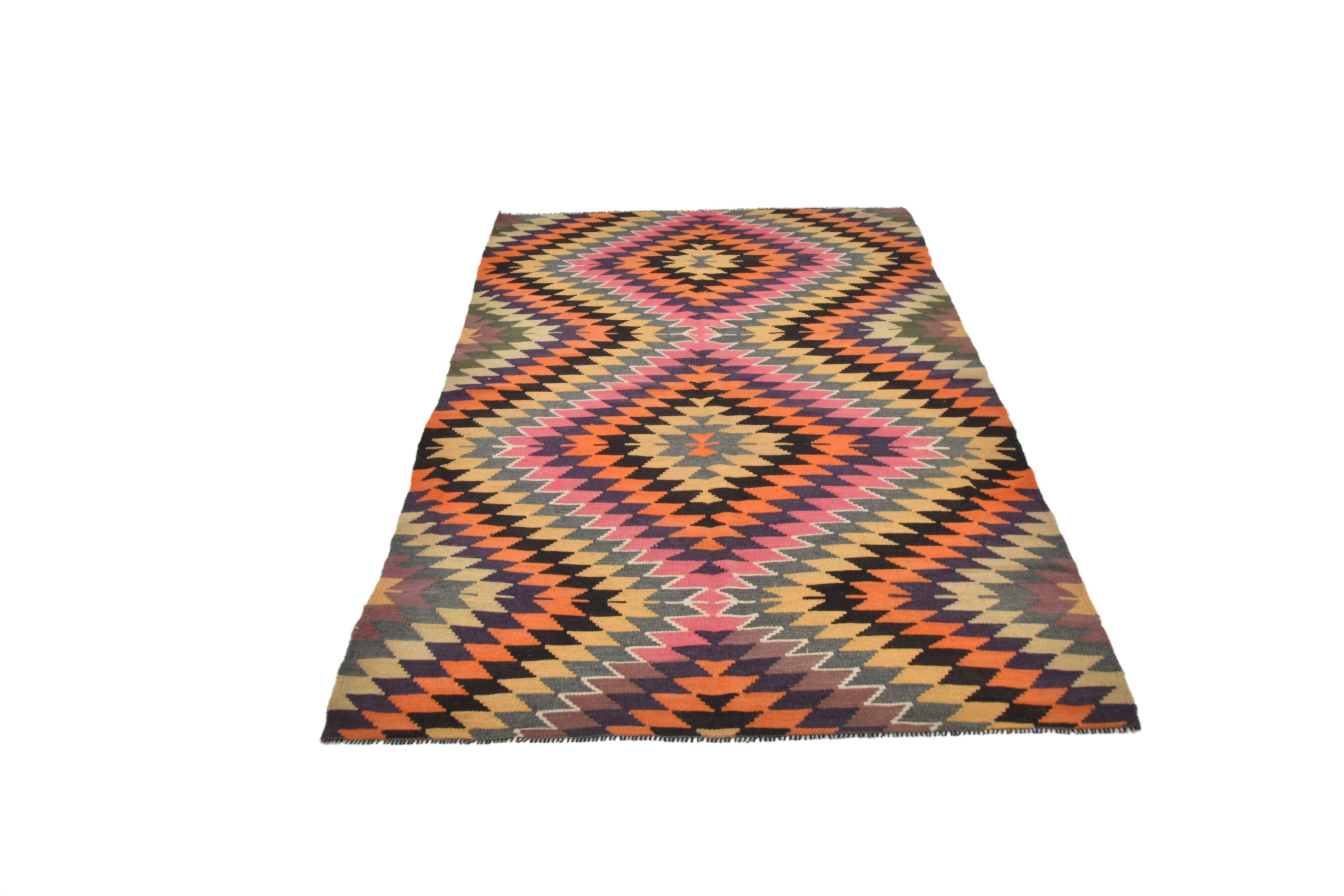 Multicolor Geometric Vintage Kilim Rug, 166x247Cm