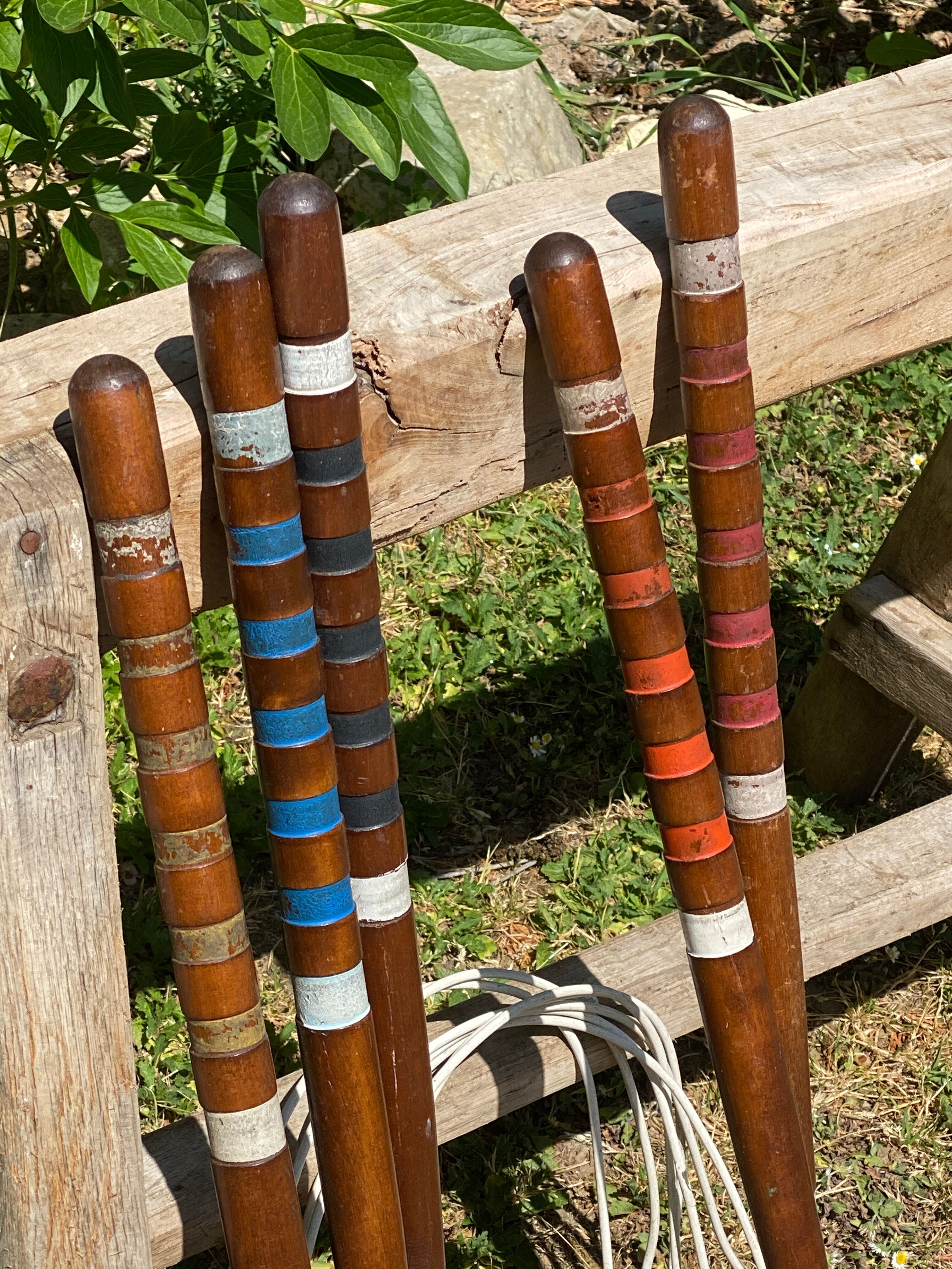 Old wooden croquet game