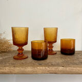 8 mismatched vintage amber glasses