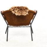Cocktail chair, steel, leather, fur, teak. Vintage, Denmark, anonymous