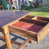 Country farm table xixth in chene, 2 drawers