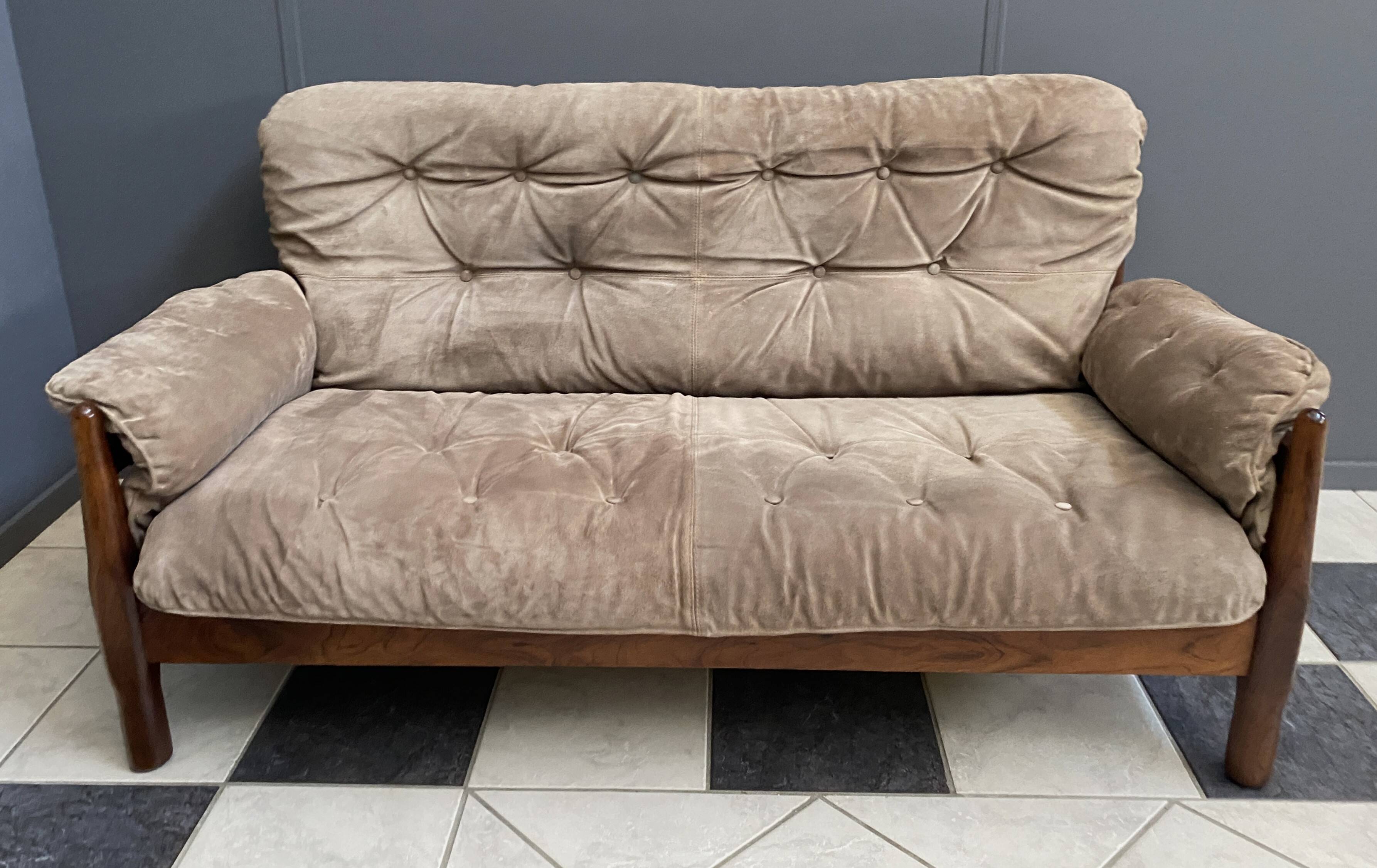 Brazillian 2 seat sofa in suede and Jatoba wood