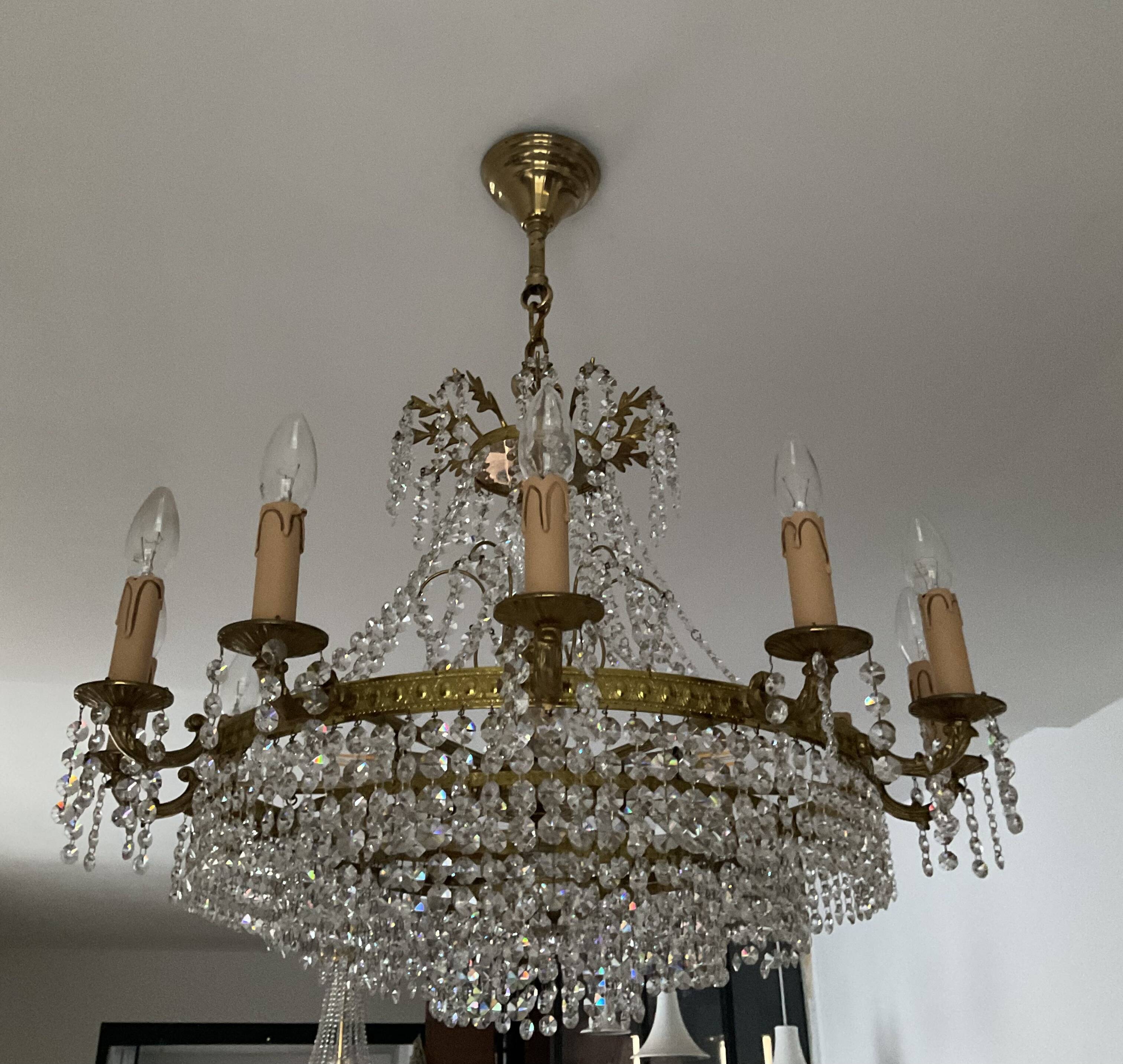 Old cascade chandelier with crystal pendants 19 lights