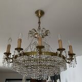 Old cascade chandelier with crystal pendants 19 lights