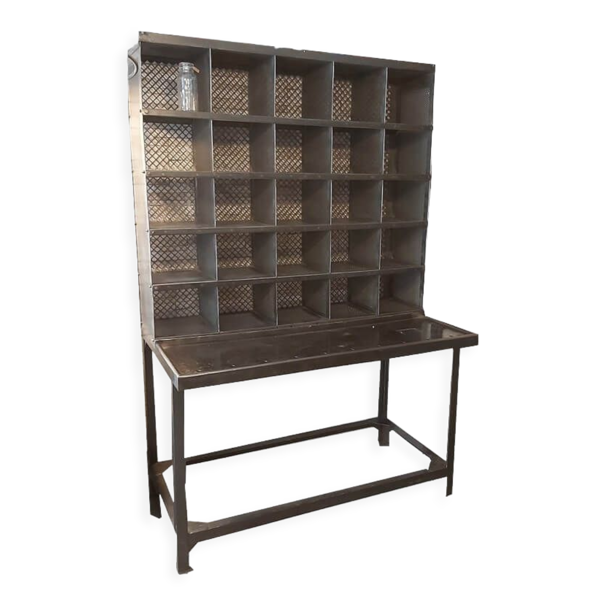 Old stripped and patinated postal sorting furniture, industrial look